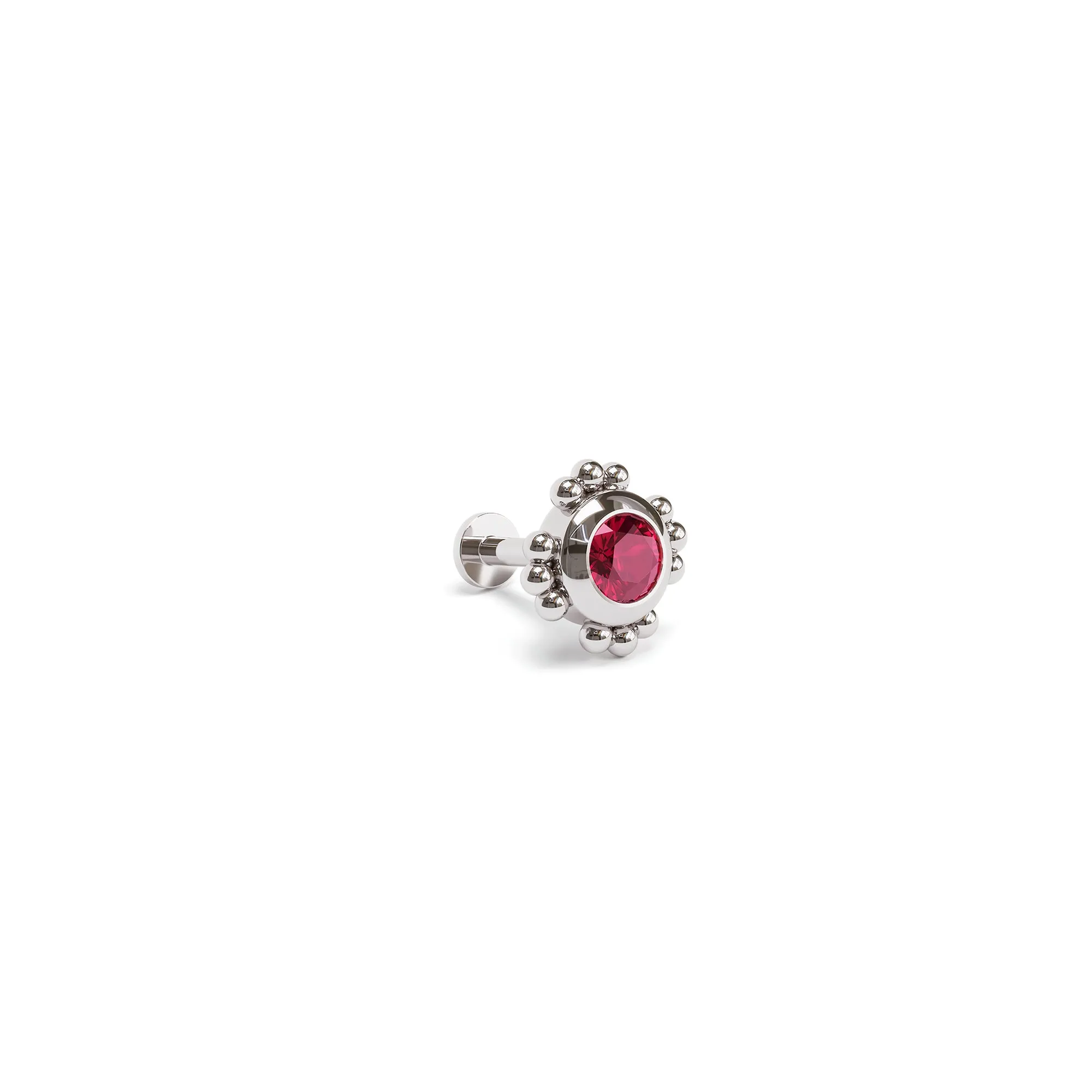 14K Gold Ruby Beaded Stud