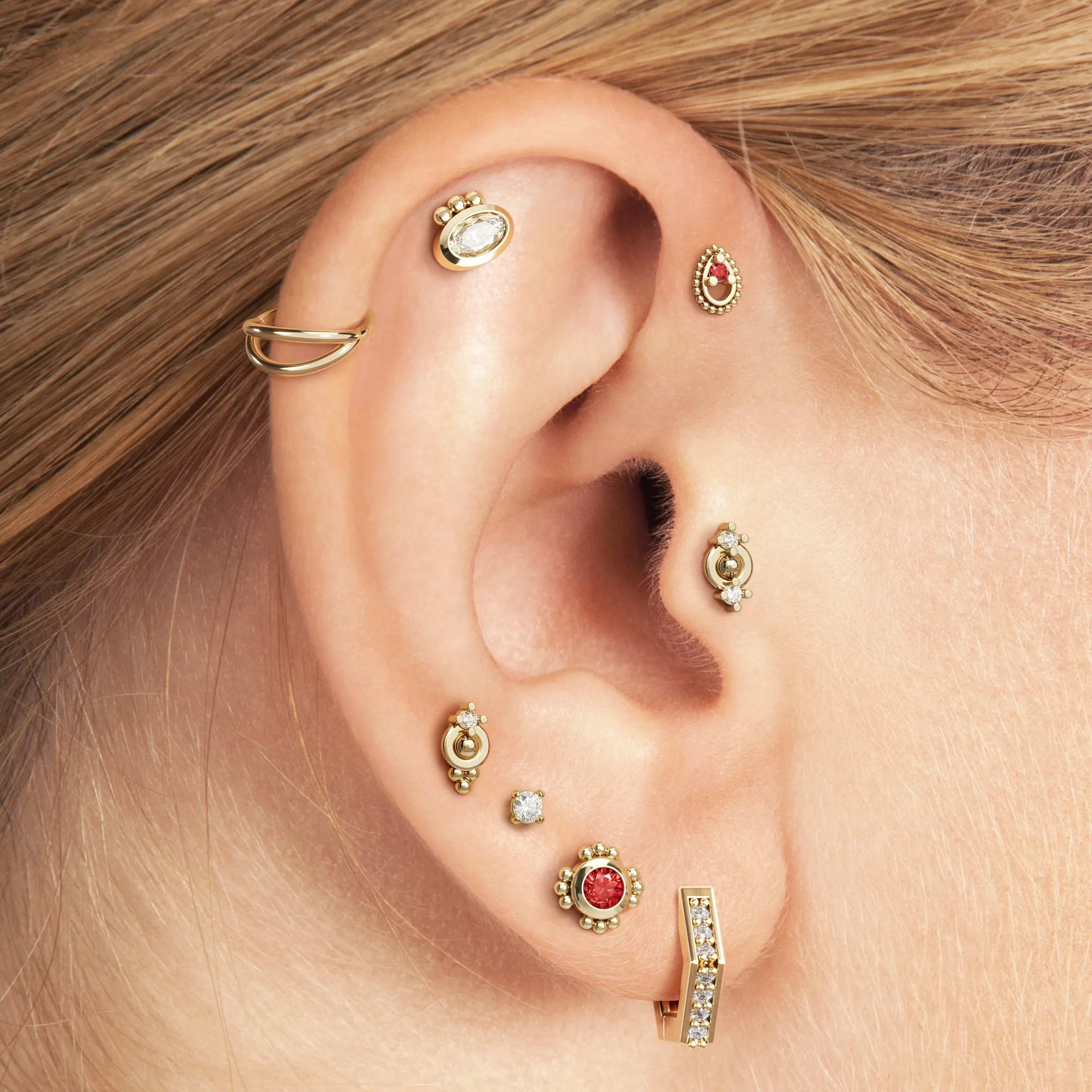 14K Gold Ruby Beaded Stud