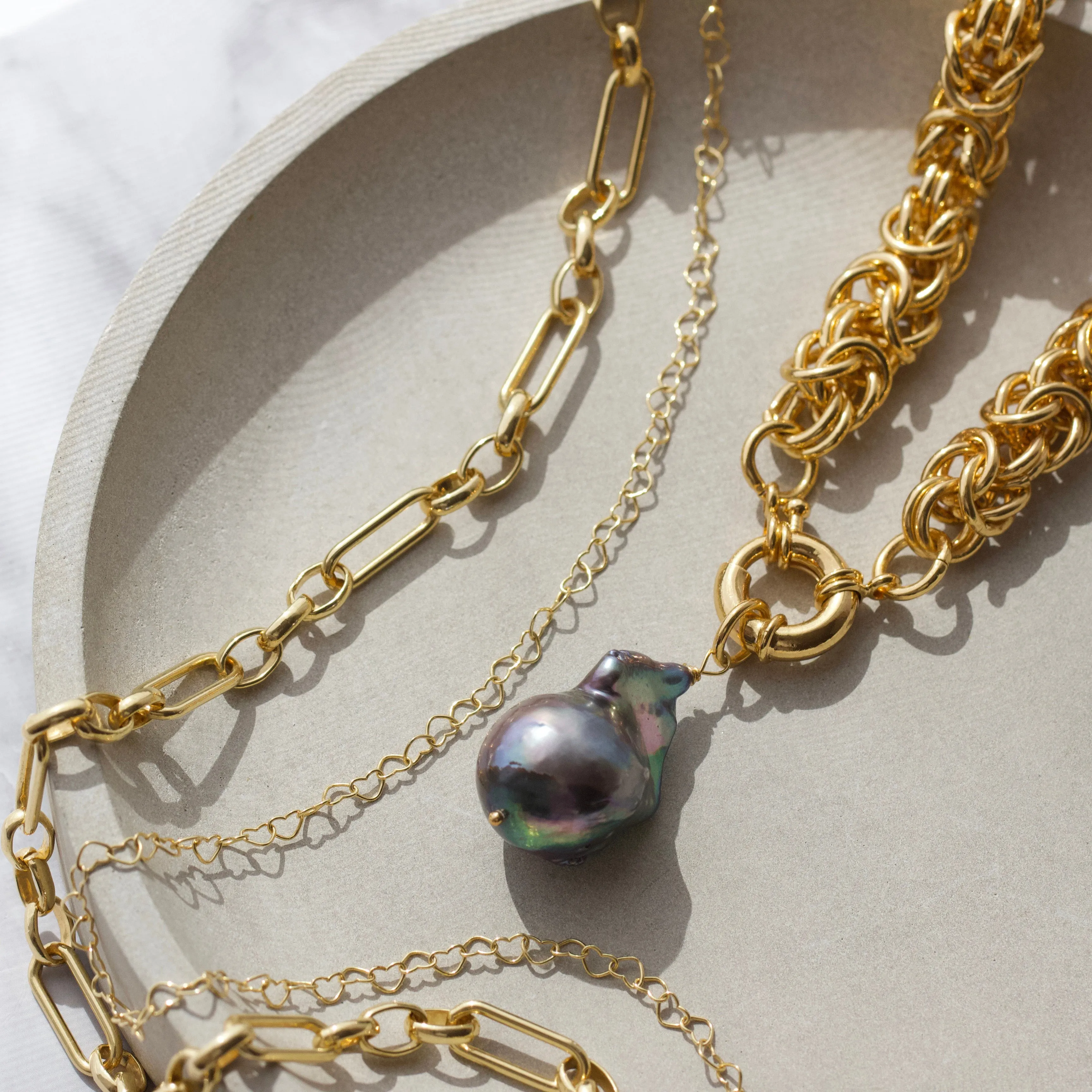 Baroque Black Pearl Chunky Chain Necklace