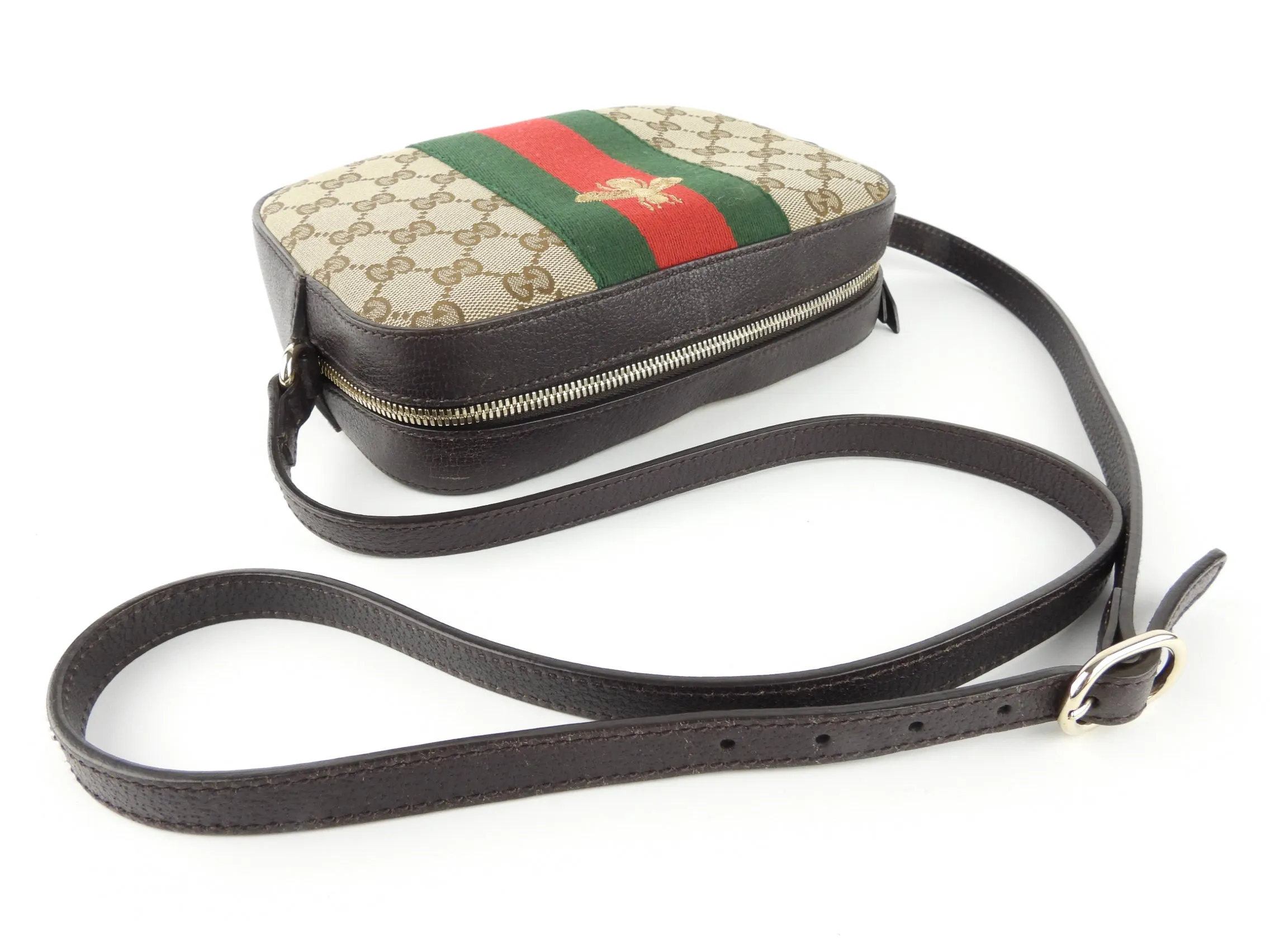Gucci Beige GG Monogram Canvas Bee Web Camera Bag