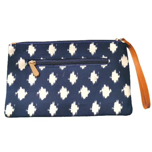 Indigo Brown Leather Fabric Gift Designer Clutch