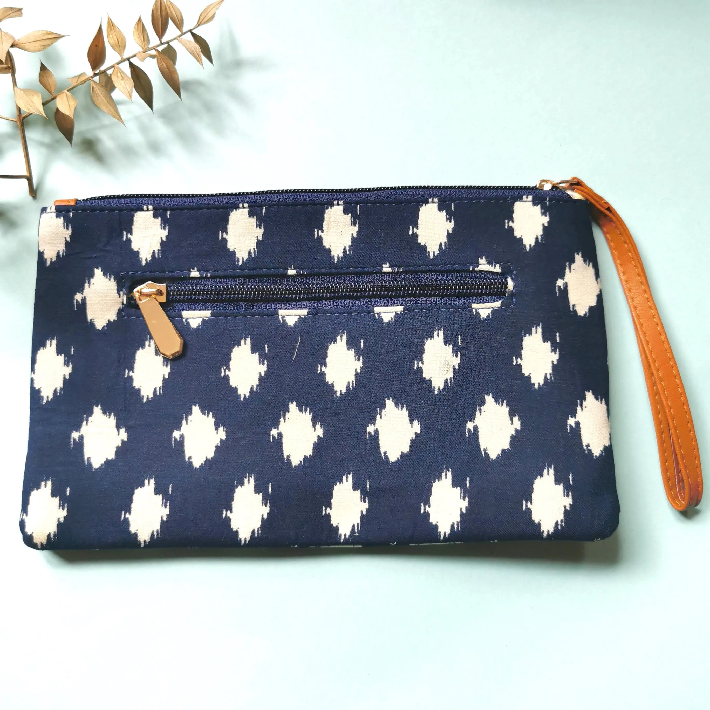 Indigo Brown Leather Fabric Gift Designer Clutch