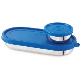 Magnus Easy Lock S S Prime Oval & Chocolate Container, Airtight & Leakproof Lid ,Tiffin For School, Office,Picnic, Ideal lunch boxes for Men, Women and Kids (Blue,100ml,450ml)