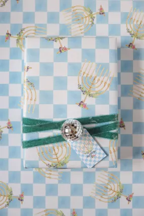 Menorah & Figs Blue Checker Print Gift Wrap