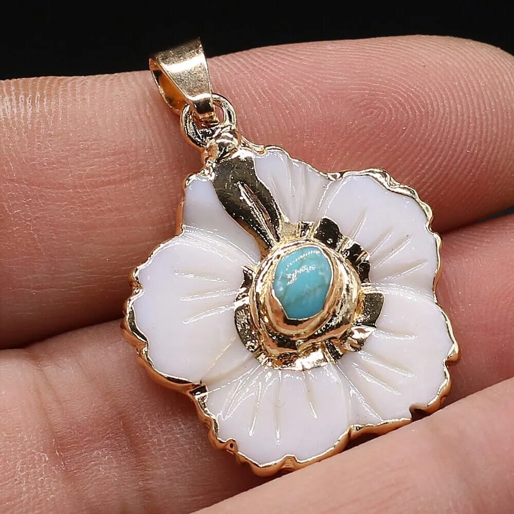 Natural Stone Flower and Shell Shaped Pendants