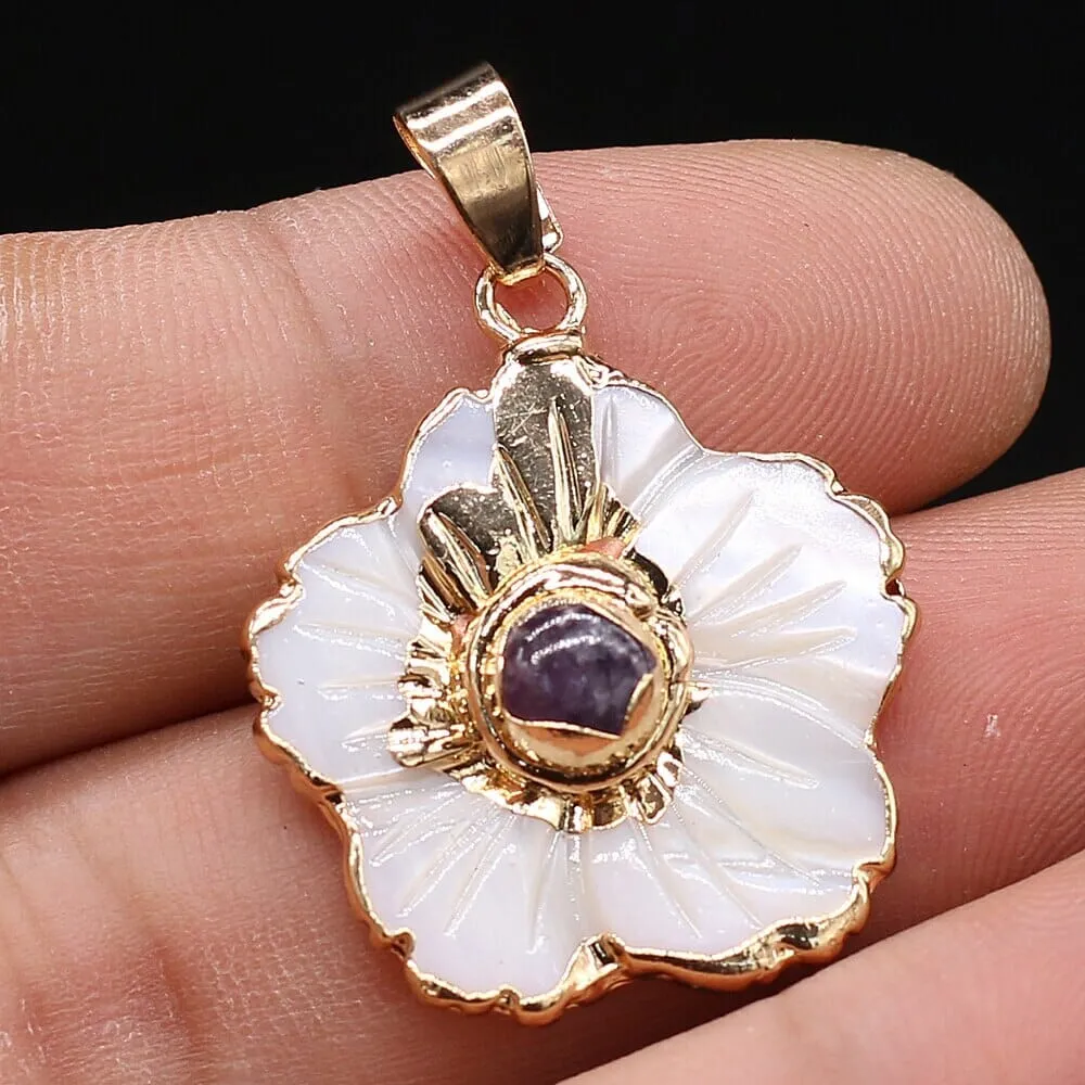 Natural Stone Flower and Shell Shaped Pendants