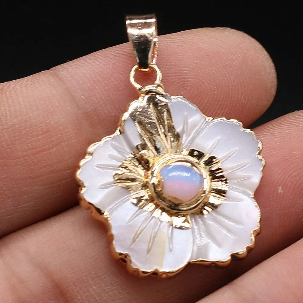 Natural Stone Flower and Shell Shaped Pendants