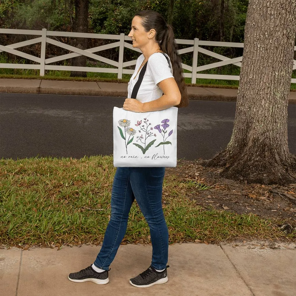 No Rain No Flowers Spring Wildflower Square Classic Tote Bag