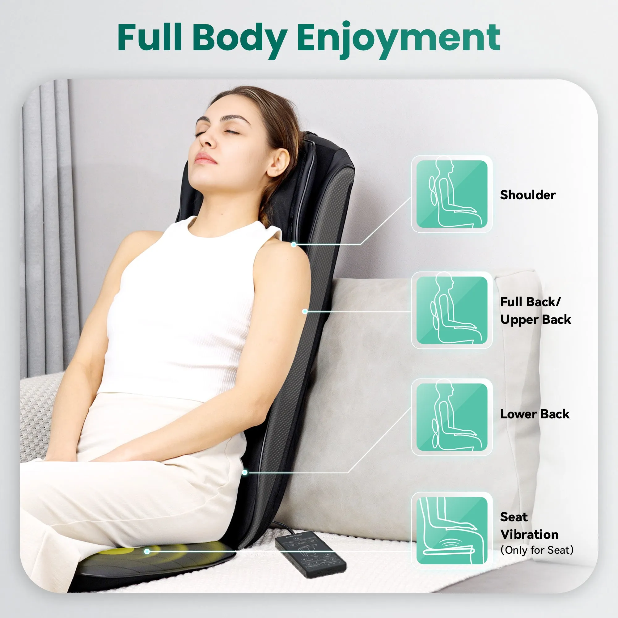 Snailax Upgraded Deep Kneading Shiatsu Back Massager with Heat with Adjustable Intensity - SL-220