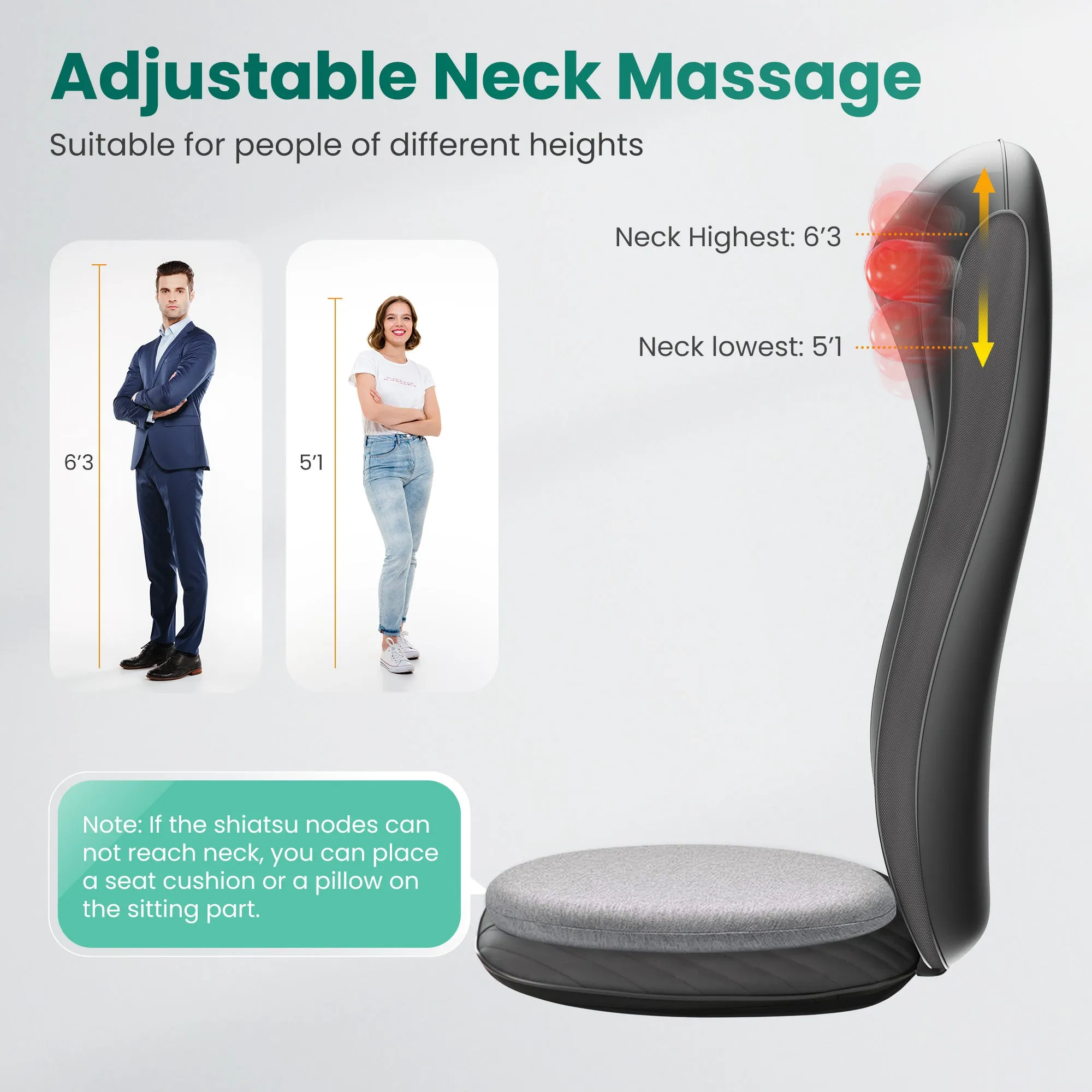 Snailax Upgraded Deep Kneading Shiatsu Back Massager with Heat with Adjustable Intensity - SL-220