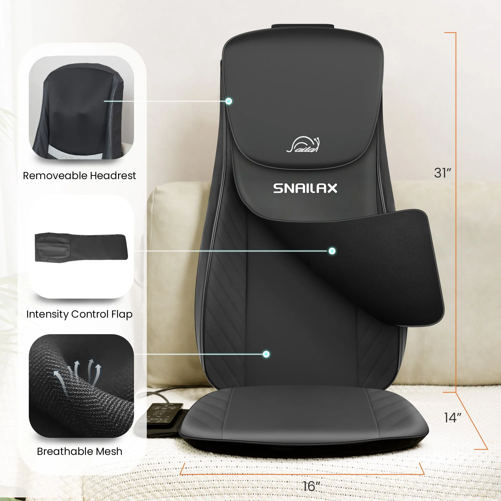 Snailax Upgraded Deep Kneading Shiatsu Back Massager with Heat with Adjustable Intensity - SL-220