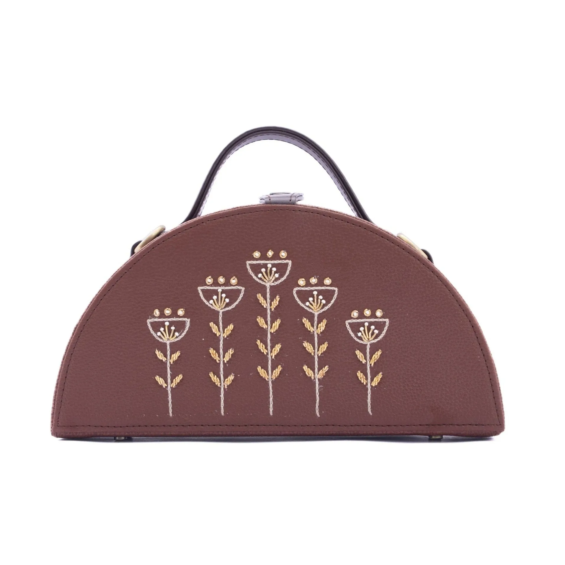 Tropical tan semi circle wedding hand embroidered clutch bag for women