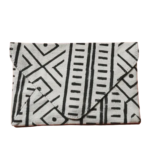 White Black Stripe Design Fabric Clutch